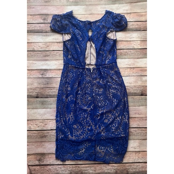 Hello Molly Dark Blue Bodycon Lace Dress Sz 12 - Picture 5 of 8